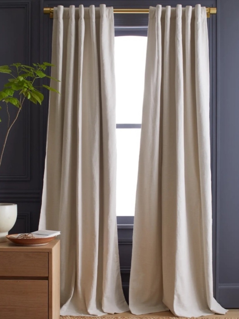 QUINCE Set Of 2 48x84 Cotton Slub Room Darkening Curtains Natural 1181